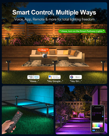 Lumary Smart Pathway Lights Pro 700LM, RGBAICW Color Changing Landscape Lights with 8 Adjustable 355° Spot Lights IP65 Waterproof, 48FT Wired Outdoor Landscape Lighting, WiFi APP/Voice/Remote (4 Pack)