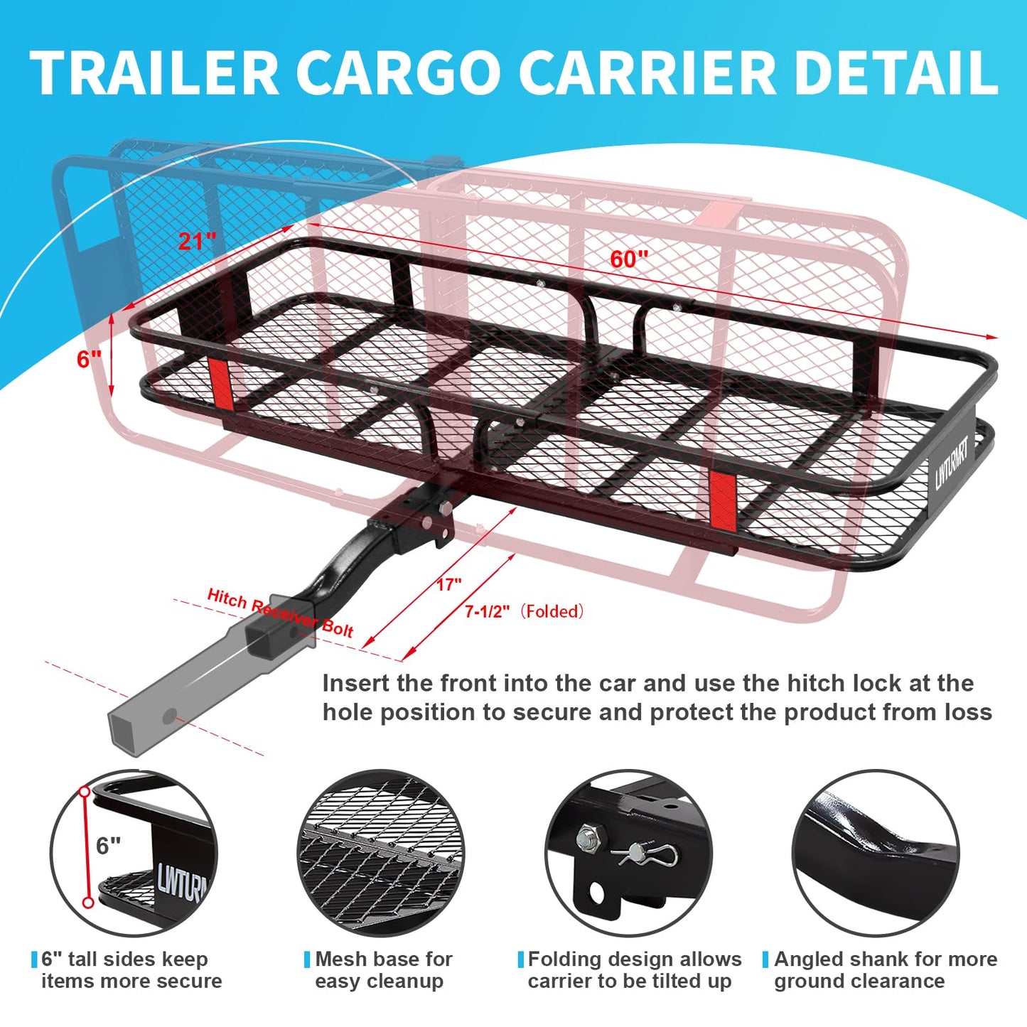 LWTURMRT 60"X21"X6" Hitch Cargo Carrier and Receiver Hitch Cargo Rack with Waterproof Cargo Bag(58"X20"X24"),Carrier Cargo Used Rust Resistant Baking Paint and Alloy Steel Material