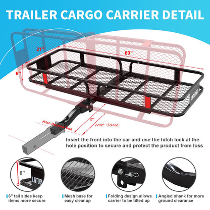 LWTURMRT 60"X21"X6" Hitch Cargo Carrier and Receiver Hitch Cargo Rack with Waterproof Cargo Bag(58"X20"X24"),Carrier Cargo Used Rust Resistant Baking Paint and Alloy Steel Material