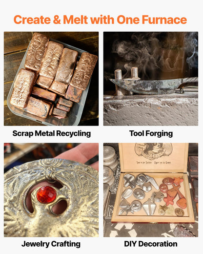 VEVOR 6KG Propane Melting Furnace Kit, Large Capacity Foundry Home Kilns, Blacksmithing Forge with Crucible & Tongs Kiln, Stainless Steel, for Metal Scrap Recycle, Gold Copper Silver Casting