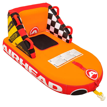 Airhead Lil' Mable Tailgate Towable Tube for Boating, 1 Rider Inflatable Boat Tube for Water Tubing, Heavy Duty Full Nylon Cover, EVA Foam Pads, Dual Tow Point, Patented Speed Safety Valve, Orange