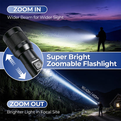 KunHe 20 Pack Rechargeable Flashlight with COB Side Light 430 Lumens Zoomable Beam 3 Modes Front Light Compact Aluminum Flashlight for Home Camping and Emergency Use