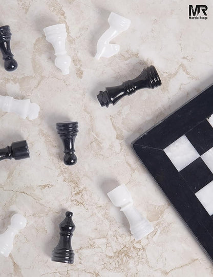 Marble Chess Set for Adults 12 Handmade Black &amp White Board Game with 32 Chess Pieces 2 Extra Queens &amp Storage Box Luxury Travel Game Elegant for Home Decor