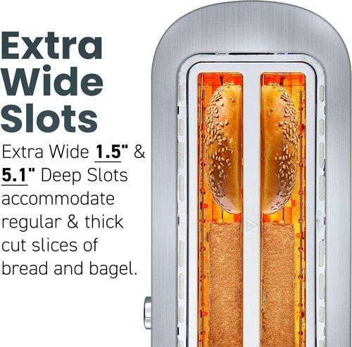 Elite Gourmet ECT4123X 4-Slice Toaster - Extra Wide Slots, 6 Shade Settings, Stainless Steel Finish