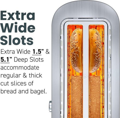 Elite Gourmet ECT4123X 4-Slice Toaster - Extra Wide Slots, 6 Shade Settings, Stainless Steel Finish