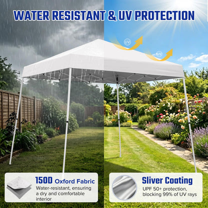 INTER HUT 10x10 Pop Up Canopy Tent with Carry Bag, Slant Leg Instant Shade Shelter for Outdoor Events, Camping, Sports, Parties, White
