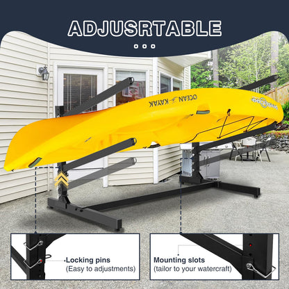 QonicFly Heavy Duty Kayak Storage Rack - Adjustable Freestanding Stand for Kayaks, Canoes, Paddleboards, and Surfboards - Ideal for Garage, Shed, Dock, and Outdoor Storage (2 Levels)