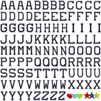 Jongdari Iron on Letters, 110 Pcs Alphabet Patches, Decorate Repair Letter Patches for Clothing Shirts Jackets Hats Jeans Shoes Bags (Black)