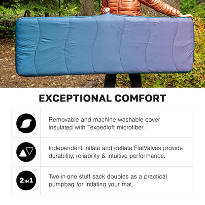 Exped Versaluxe Sleeping Pad – Backpacking & Car Camping Air Mat with Removable Machine Washable Cover, R-Value 2.4, 3-Season, Lightweight, Includes Pump Bag, Ocean, LW