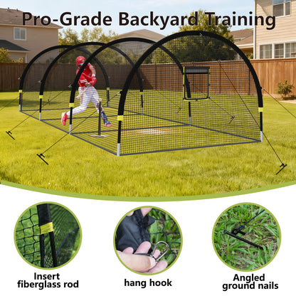 IDEATRY Baseball Batting Cages for Backyard - 30ft x 12ft x 8ft Portable Practice Softball Cage Net and Frame with Pitching Machine Hole, 12.7MM Fibreglass Poles and Carry Bag