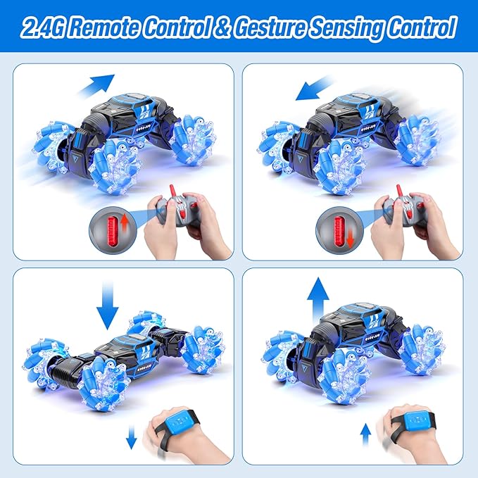Gesture RC Car Gesture Sensing RC Stunt Car Toys with Lights &amp Dance for Kids 6-12 yr 2.4GHz 4WD Hand Remote Control with Lights Music Off-Road 360° Rotation Drift for Birthday Toy Gifts-(BLUE)