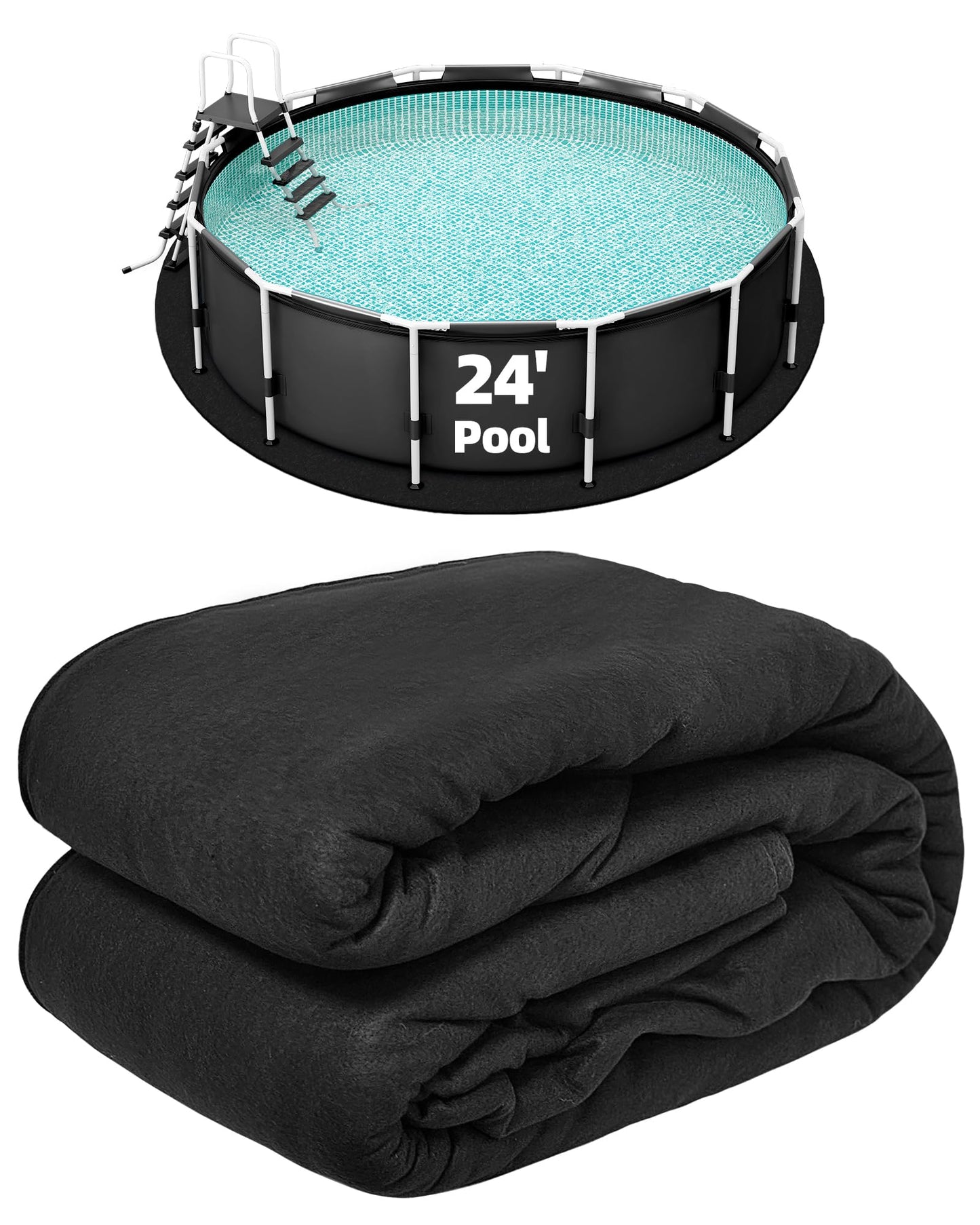 Poolergetic 24-Foot Pool Liner Pad for Above Ground Pools, Round Under Pool Mat Prevents Puncture, Weed Barrier, Extend Liner Life, Black