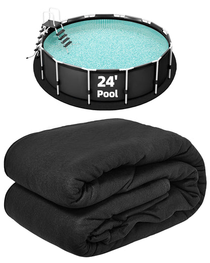 Poolergetic 24-Foot Pool Liner Pad for Above Ground Pools, Round Under Pool Mat Prevents Puncture, Weed Barrier, Extend Liner Life, Black