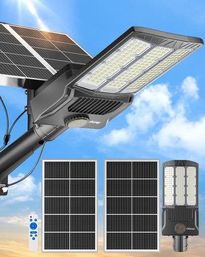 Ofuray Of-11000W Solar Street Lights Outdoor, 800000LM Solar Security Flood Parking Lot Lights Commercial Dusk to Dawn, 6500k Led Big Power with Remote Control for Street,Court,Yard