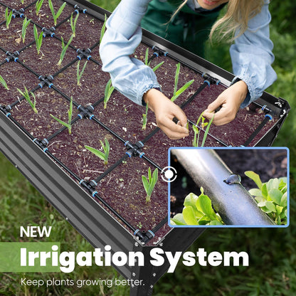 KING BIRD Raised Garden Bed with Irrigation System and Legs Galvanized Elevated Planter Box for Backyard, Patio, Balcony, 600lb Capacity, Dark Grey, 70.9x22.8x31.5 in