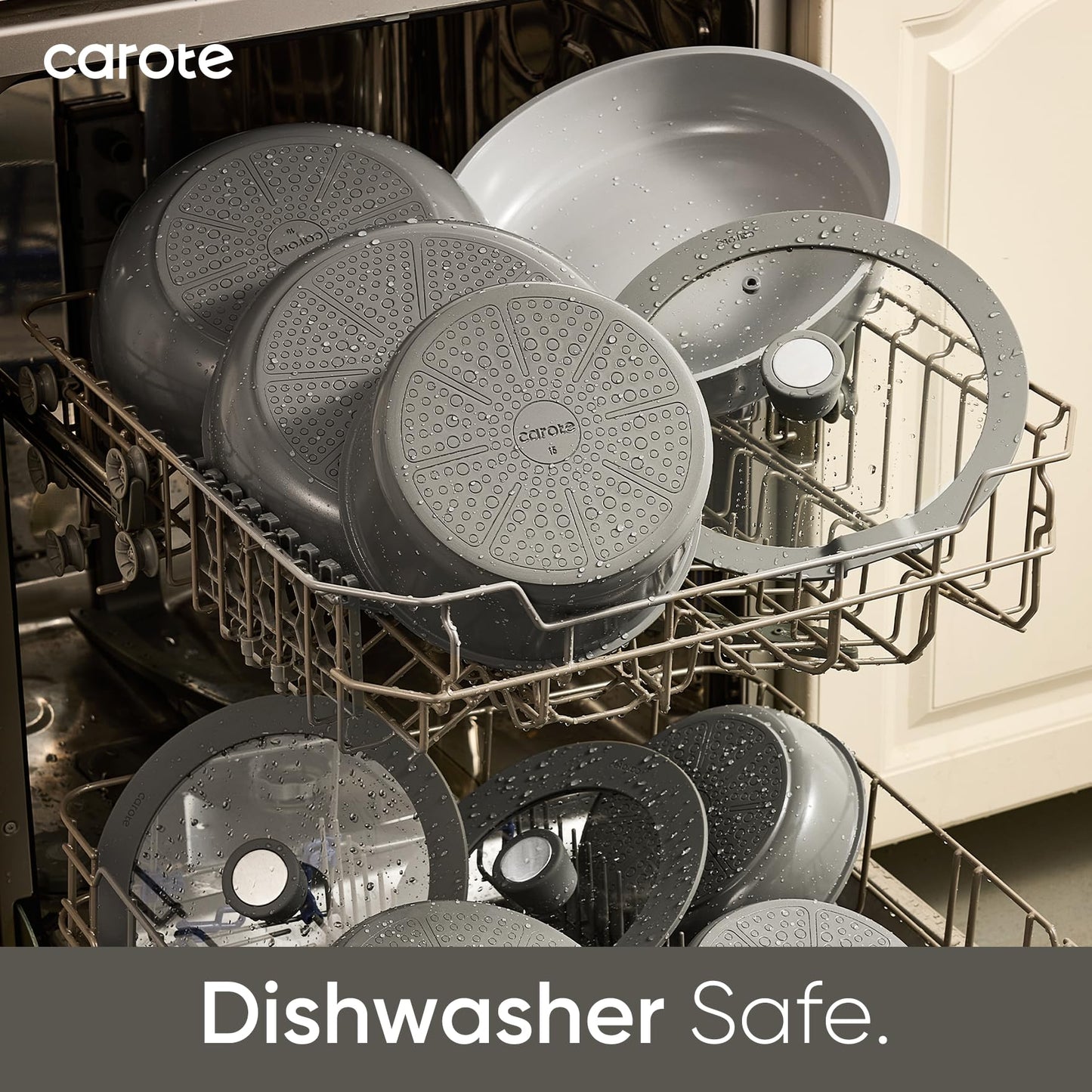 CAROTE 27pcs Ceramic Cookware Set Nonstick, Pots and Pans Set Non Stick, Non Toxic Cookware Detachable Handles, Dishwasher/Oven Safe, RV/Camping Cookware with Kitchen Utensils, Gray