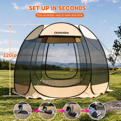 Pop up Gazebo Screen House Tent - Portable Canopy with Mosquito Netting for 6-8 Persons - Instant UV Protection Sun Shelter for Backyard, Patio, Garden & Camping, Waterproof