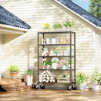 IZEUK 5-Tier Storage Shelving Unit with Wheels, Adjustable Heavy Duty Steel Wire Rack Organizer (Black, 17.7" D x 47.2" W x 76.7" H, 1750 lbs Capacity) for Garage, Kitchen, Office, Laundry, Basement