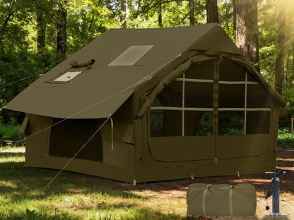 Inflatable Tents for Camping with Stove Jack,4-6 Person Easy Setup Blow Up Tents for 4 Seasons Waterproof Inflatable Camping Tent with Clear Skylight, Air House Glamping Tents for Adult