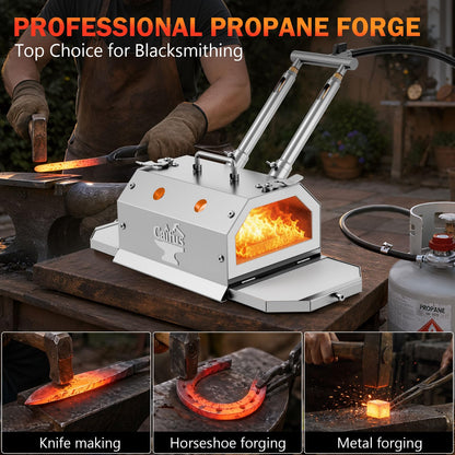 Caifus 2 Burner Propane Forge with Double Doors, Portable Gas Blacksmith Forge Kit with Gas Ball Valve and 30PSI Regulator, Knife Making and Metalworking Blacksmithing Tools for Beginners