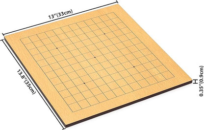 Yellow Mountain Imports Beechwood Veneer (0.4-Inch) Etched Beginner's Reversible 9x9/13x13 Go Game Set Board with Double Convex Melamine Stones - Classic Strategy Board Game (Baduk/Weiqi)