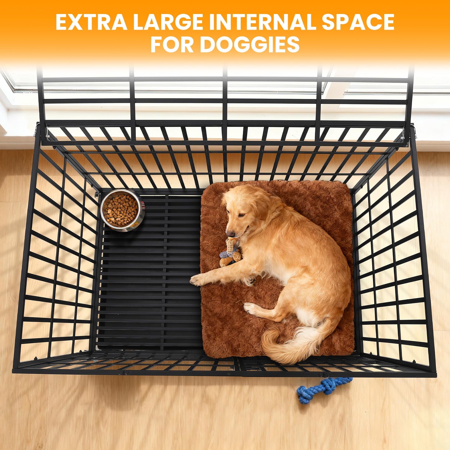 GarveeHome 49" Heavy Duty Metal Dog Crate - Escape Proof Kennel with Wheels, 3-Door Large Dog Cage & Removable Tray for Large and Medium Breed Dogs, Black