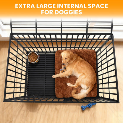 GarveeHome 49" Heavy Duty Metal Dog Crate - Escape Proof Kennel with Wheels, 3-Door Large Dog Cage & Removable Tray for Large and Medium Breed Dogs, Black