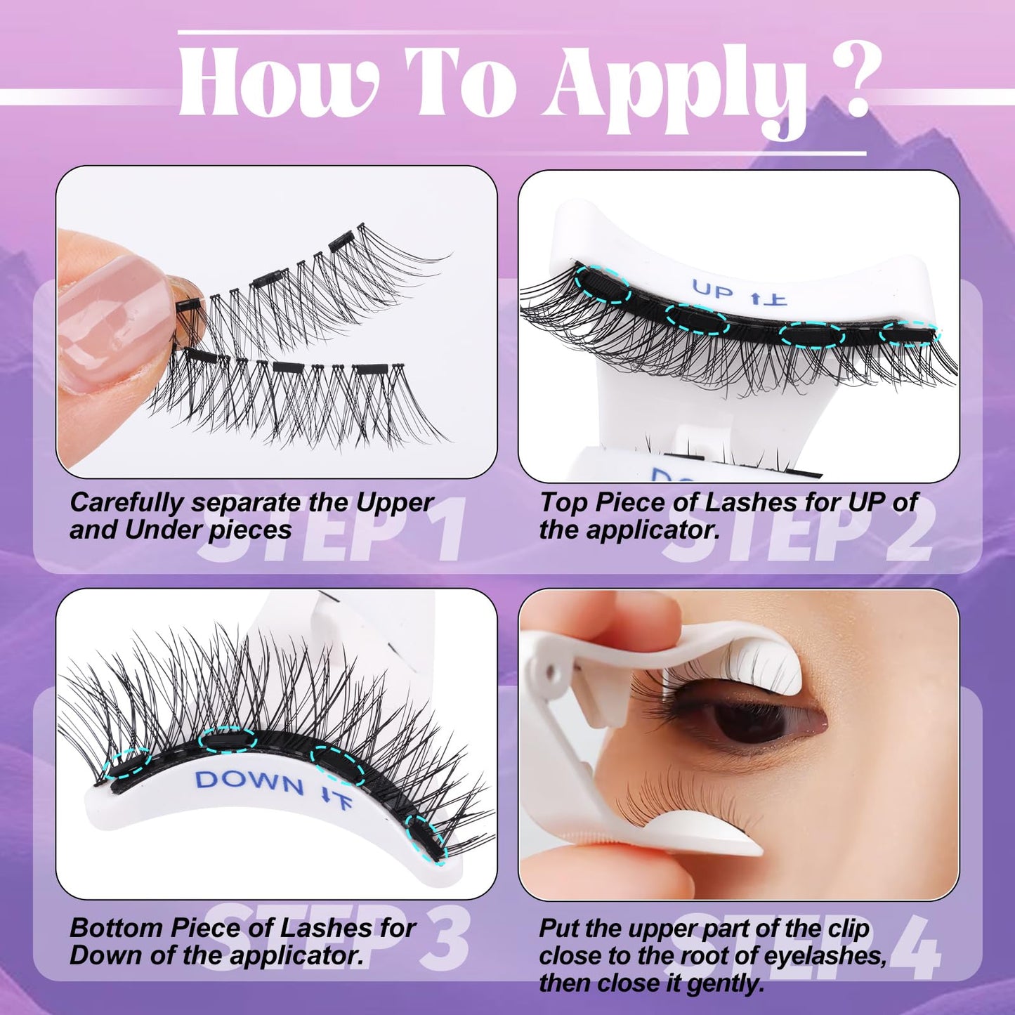 Magnetic Eyelashes Natural Look Reusable Magnetic Lashes with Applicator No Glue Needed False Eyelashes 2 Styles Mixed Magnetic Eyelashes without Eyeliner Waterproof Clear Band Lashes by Yawamica