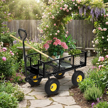 550Lbs Steel Garden Cart, Heavy Duty Garden Wagon Cart with 180° Rotating Handle ＆ 10in All Terrain Wheels,Removable Sides Metal Yard Utility Wagon Carts.