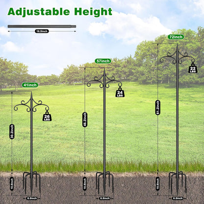 Skiennix Heavy Duty Double Shepherd Hooks - 72-Inch Adjustable Metal Bird Feeder Pole | 5-Prong Base for Outdoor Use