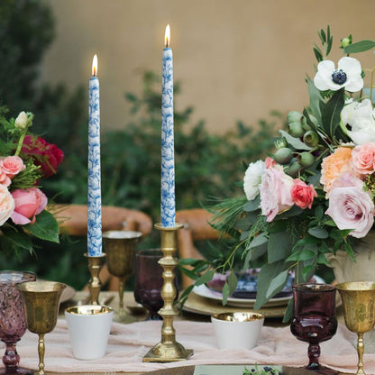 Floral Taper Candles 10inch Long Dripless Chinoiserie Candlesticks Blue and White Handmade Unscented Candle Sticks for Emergency Wedding Home Décor Festive Seasons Holiday 4pcs