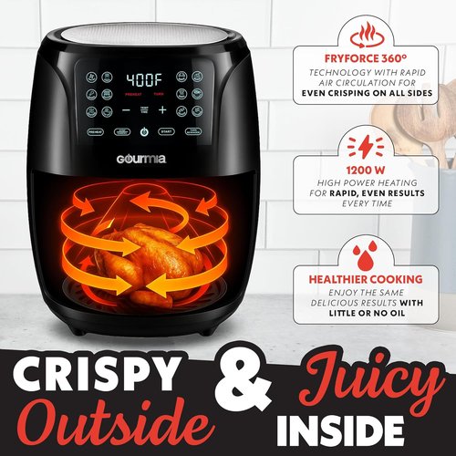 Gourmia Air Fryer - 4 Qt Capacity, Digital Display with 8 Cooking Presets | Compact Black Design