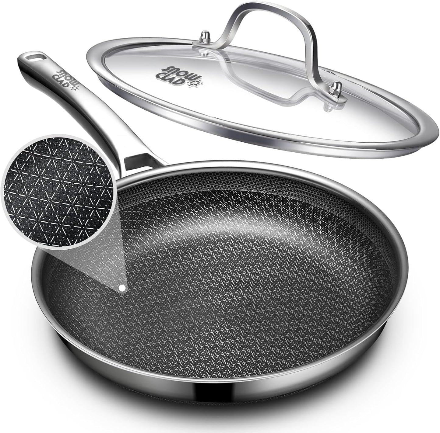 OATOFP Nonstick Frying Pan - 12 Inch Hybrid Chef Skillet with Lid | Dishwasher & Oven-Safe, PFOA Free
