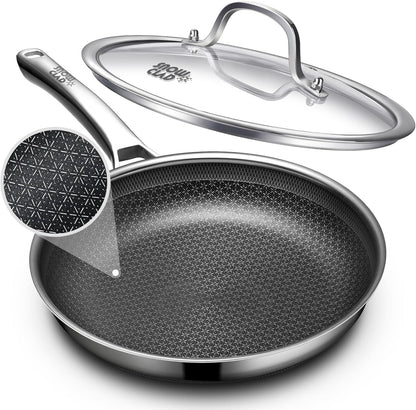 OATOFP Nonstick Frying Pan - 12 Inch Hybrid Chef Skillet with Lid | Dishwasher & Oven-Safe, PFOA Free