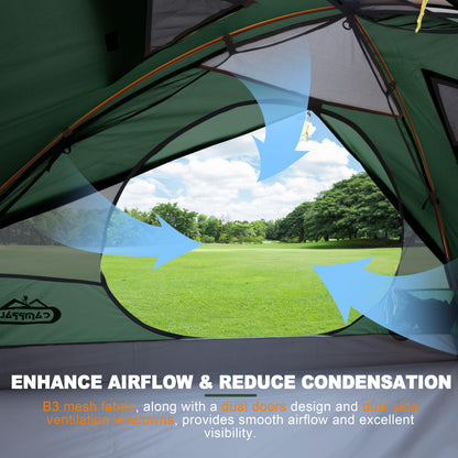 2 Person Backpacking Tent, Waterproof Windproof Two Person Tent, Lightweight Easy Setup 2 Man Tent for Camping, Hiking, Biking, Cycling, Motorbiking, Mountaineering - Green