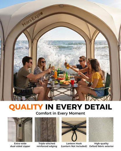 Mars Explo 12x12 FT Pop-Up Screen Tent, Portable Screen Room Canopy with Zipper Doors for Patio, Backyard, Deck & Outdoor Activities, Beige