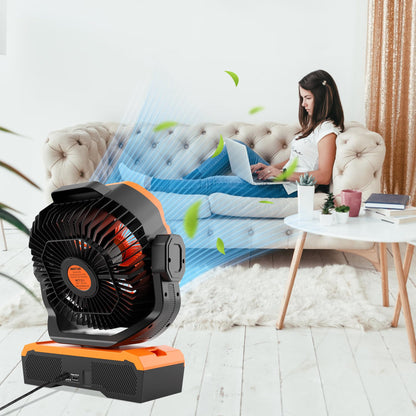 WESTTREE Battery Powered Fan Powerful Airflow Battery Operated Air Circulator Fan for Bedroom,Quiet & 360°Auto Oscillating Rechargeable Camping Fans with LED Light (RGBW) X66 Orange