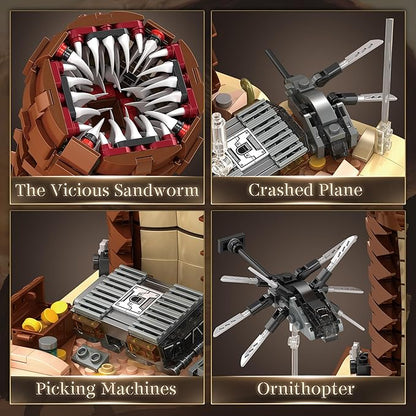Sandworm Monster Building Blocks for Adults Equipped with Suspended Ornithopter Building Set for Boy 8-12 Classic Movie Construction Building Blocks Toy for Movie Fans 1688Pcs