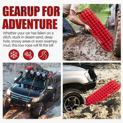 BUNKER INDUST Off-Road Traction Boards (Red) + 3/4in×20ft Kinetic Recovery Rope with 2 Soft Shackles Kit