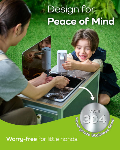 Portable Camping Sink, 304 Stainless Steel Outdoor Handwash Station with Touchless Faucet, Folding Table Lid & Storage Cabinet, Heavy-Duty Portable Sink for RV, Backyard, Camping & Kids