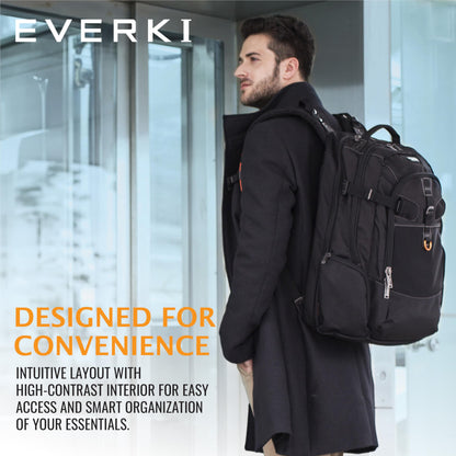 EVERKI Business Laptop Backpack for Men & Women + Compressible Packing Cube Set (S & M), 40L Capacity, Extra Large Laptop Compartment, 180 Degree Fold-Out Design, Work & Gaming Laptop Bag w Rain Cover