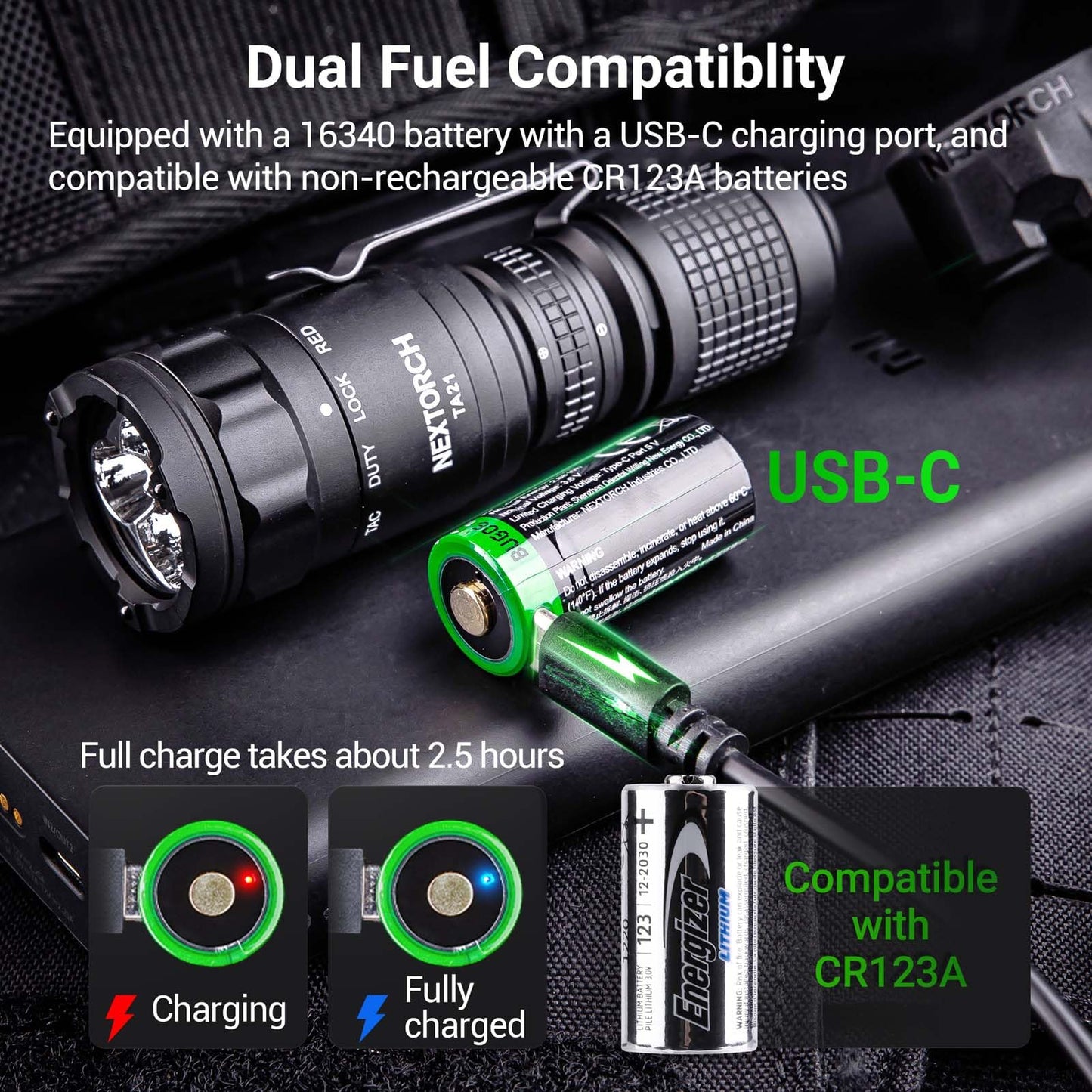 NEXTORCH TA21 Set Tactical Flashlight High Lumens, 1300 Lumens White Light and Red Light Rechargeable Flashlight with 4 Modes & Strobe & Ceramic Glass Breaker, Tactical Rings Included for Outdoor Use