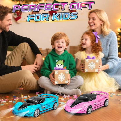 2 Pack Remote Control Car for Girls 3-5 1:18 Scale Hobby Rc Cars Toys for Kids Age 3 4 5 6 7 8-12 Year Old- Model Sports Racing Car with Headlights Birthday Easter Gifts for Kids Pink &amp Blue