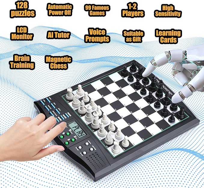Talking Chess Academy with Voice Teaching System Electronic Chess Set with Strong Magnetic Pieces Electronic Chess Board with Rating ELO 2000 Smart Chess Board Great for Brain Training