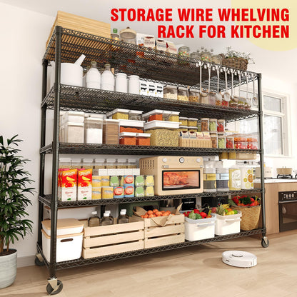 PeacefulHues 82.6" H Storage Shelves 3300LBS Heavy Duty Shelving Unit with Wheels & Feet, 5-Tiers Garage Shelving for Pantry Garage Kitchen Home Commercial, 82.6" H x 59" W x 23.6" D