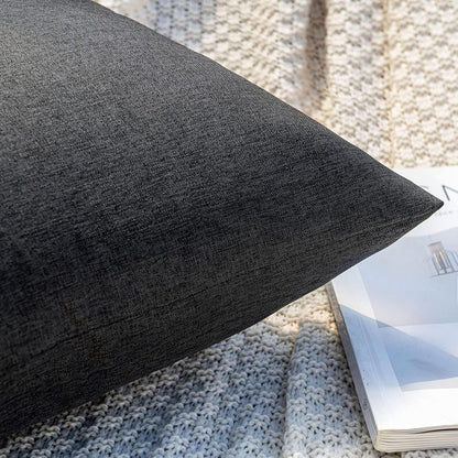 MIULEE Decorative Outdoor Throw Pillow Covers - Waterproof Faux Linen Cushion Cases | 26x26 Inch Black, Set of 2