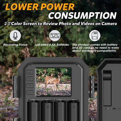 WOSODA ﻿3 Pack Trail Cameras, 48MP 4K No-Glow Night Vision Game Camera, Trail Cam with Motion Activated, IP66 Waterproof,2''LCD Screen,120° Wide Lens Wildlife Camera,Outdoor Scouting & Security