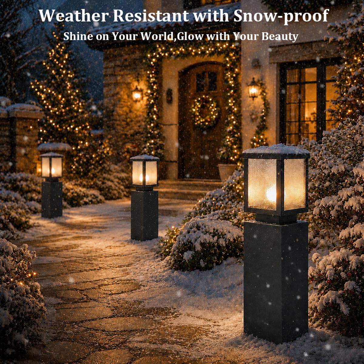 Outdoor Landscape Path Light Modern Black Waterproof Bollard Light Outside Housing Pathway Light Aluminum Walkway Lighting Hardwired E26 Sideway Post Pole Lighting Patio Porch Exterior Lawn Floor Lamp