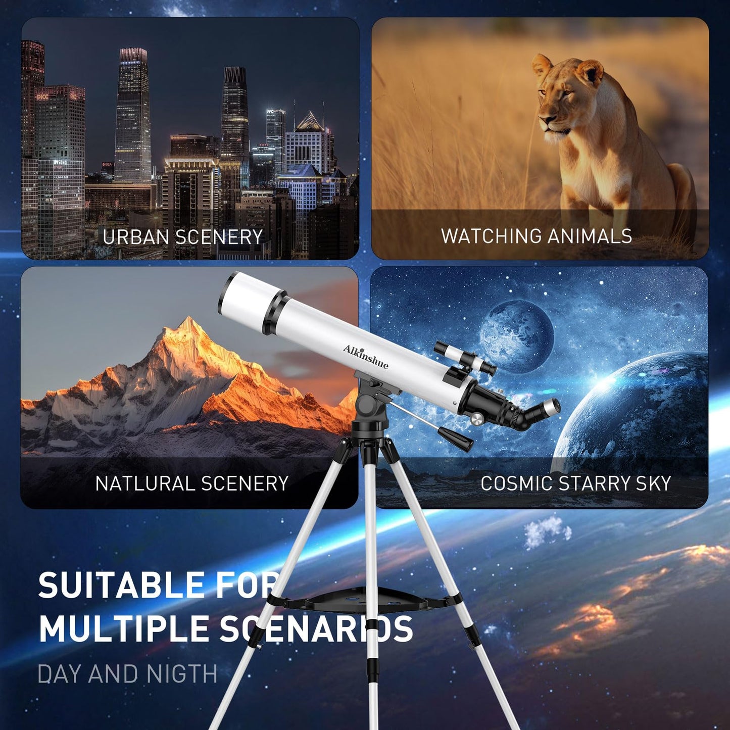Telescope 80mm Aperture 800mm -Magnification 24-240X, Astronomical Portable Refracting Telescope Fully Multi-Coated High Transmission Coatings AZ Mount with Tripod &Wireless Control & Carrying Bag