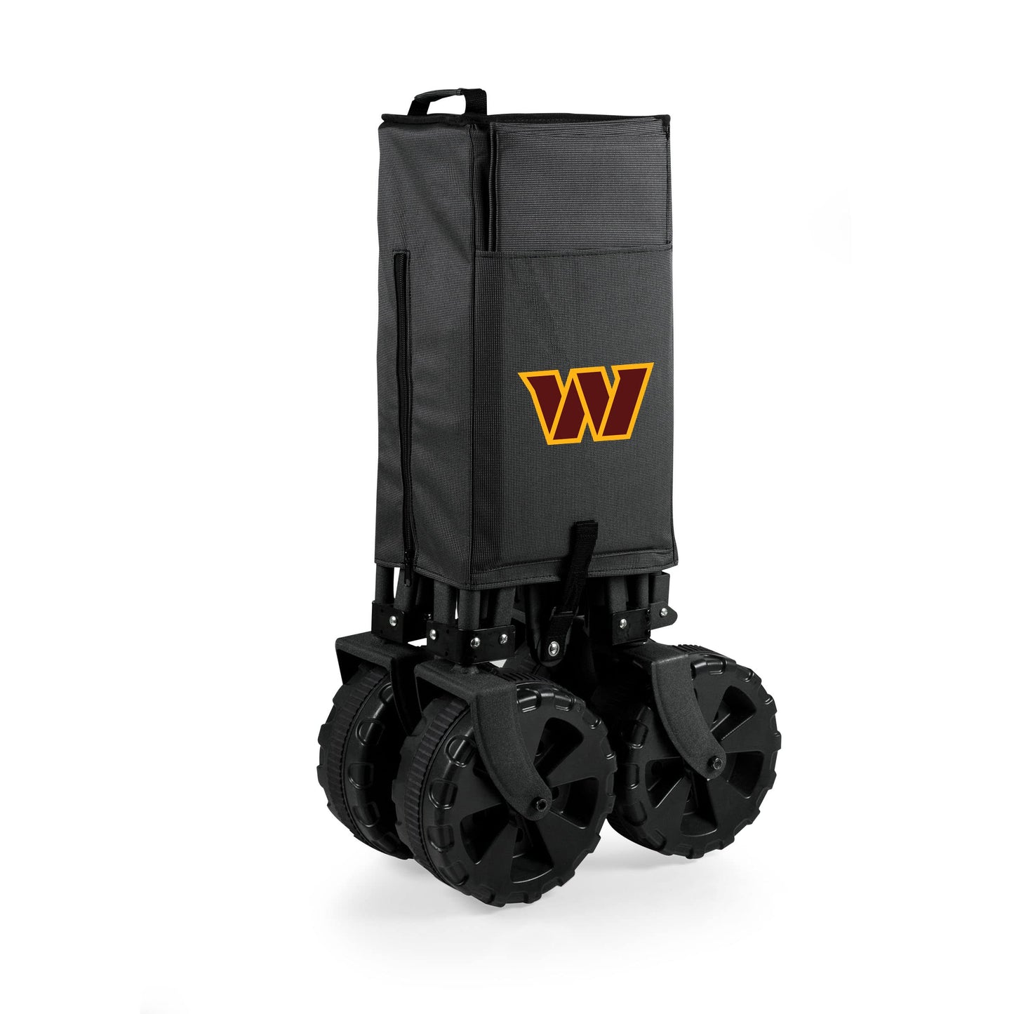 PICNIC TIME NFL Washington Commanders Adventure Wagon Elite All-Terrain Folding Beach Wagon with Big Wheels Plus Table Top Lid & Soft Cooler Liner, Collapsible Utility Wagon, (Dark Gray)